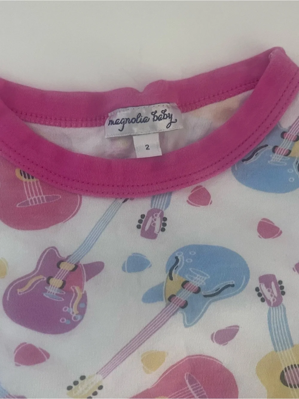 Magnolia Baby Toddler Girl Long Pajamas 2 Guitar Print Pima Cotton Pink Trim